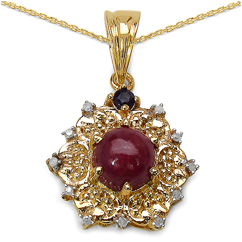 14K Yellow Gold Plated 2.66 Carat Genuine Ruby Sapphire & White