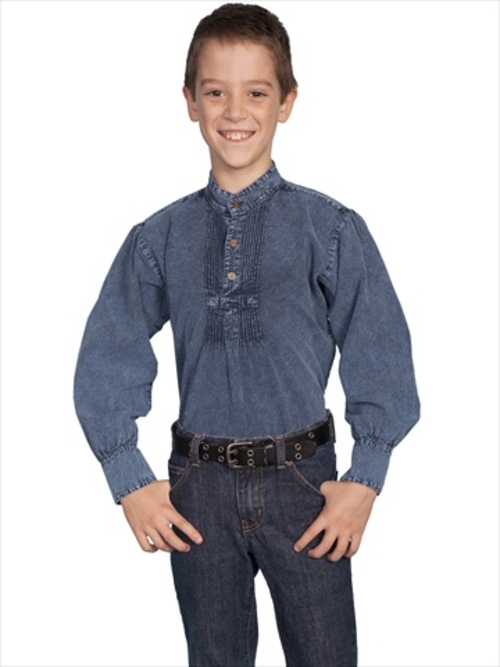 Scully 500020K-DBL-L Kids Pleated Wah Maker Front Long Sleeve Shirt- D