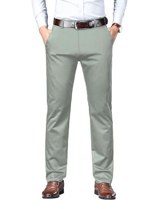 Men's Solid Trousers Light Business Style Slightly Stretch Straight