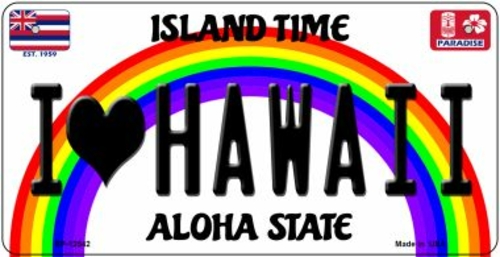 Smart Blonde BP-12542 3 x 6 in. I Love Hawaii Novelty Metal Bicycle Pl