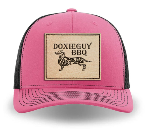 DoxieGuy BBQ Leather Patch Richardson 112 Trucker Cap Hot Pink/Black