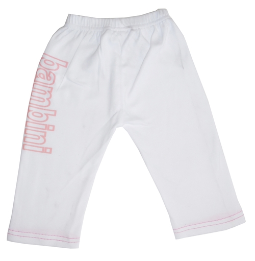 Bambini LS-0210 Girls Pants with Print, White & Pink- Medium