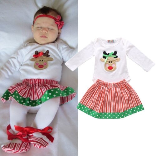 New Cute Christmas Infant Baby Girls Outfits