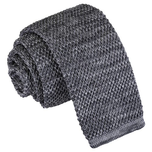 Melange Plain Speckled Knitted Skinny Tie - Grey