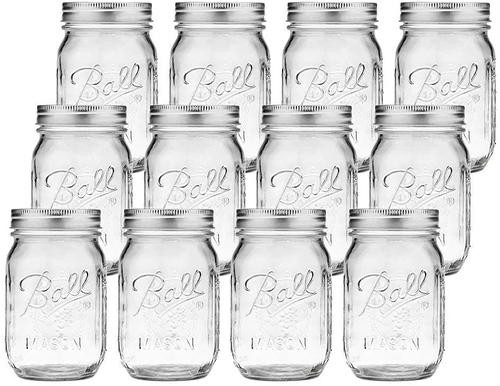 VIKUS 12 Pieces Canning Jars - 480ml Mason Jar Empty Glass Spice