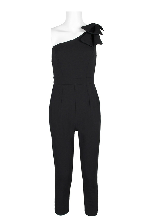 Adrianna Papell One Shoulder Ribbon Concealed Zipper Side Solid Crepe