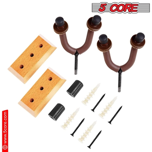 5Core Guitar Wall Mount Hanger 2Pack U-Shaped Wood Guitar Wall Hook