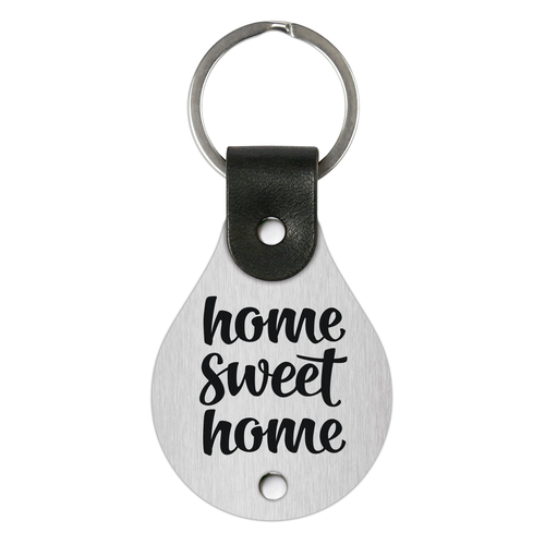 Leather keychain with stainless steel plate – Home sweet home