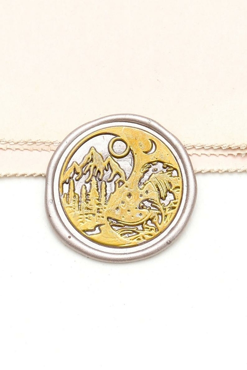 Yin Yang Sun and moon mountain wave Wax Seal Stamp