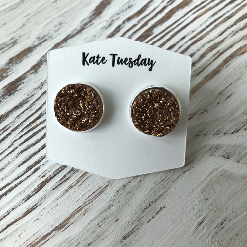 Dark Rose Gold Sparkle Druzy Earrings