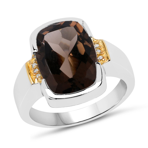 Two Tone Plated 5.51 Carat Genuine Smoky Quartz and White Topaz .925