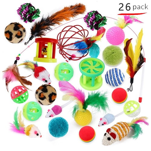 26Pcs/Set Cat Feather Toys Pet Kit Fun Bell