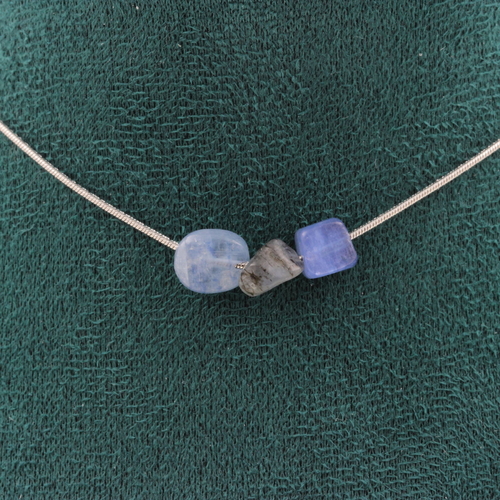 Blue kyanite from Brazil 3 beads necklace.
