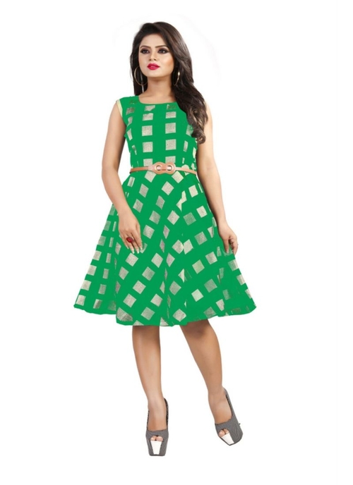 Green Color American Crepe Western Dress