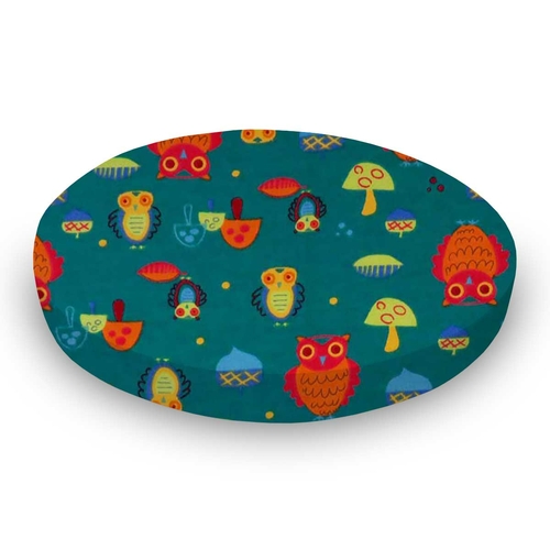 SheetWorld Fitted Round Crib Sheet - 100% Cotton Flannel - Owls Green,