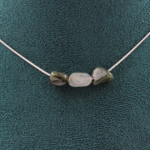 Green rutile Quartz from Brazil 3 beads necklace.