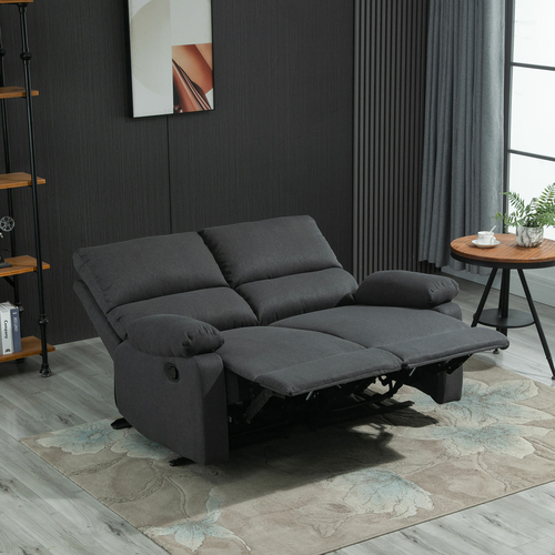 HOMCOM Modern Manual Recliner 2 Seater Sofa Reclining Couch Linen