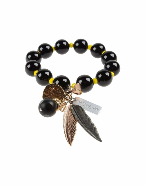 Stylish charm bracelet with black onyx and charms