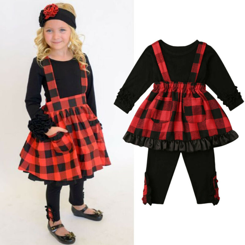 Pudcoco Autumn 3PCS Toddler Baby Girl Kids Plaid