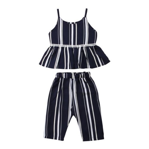 Kid Baby Girl Striped Summer Outfits Suspender
