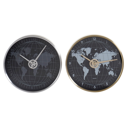 Wall Clock DKD Home Decor Black Golden Silver Aluminium Crystal World