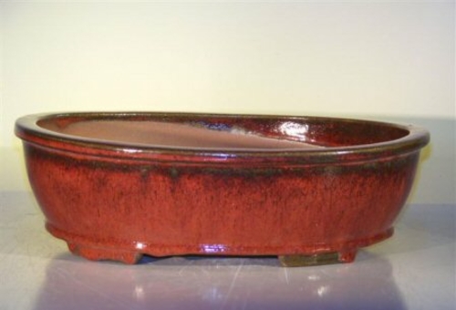 Parisian Red Ceramic Bonsai Pot - Oval14.0" x 11.0" x 4.0"