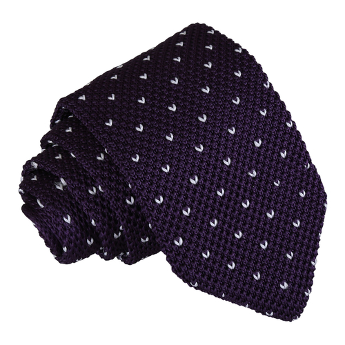 Flecked V Polka Dot Knitted Slim Tie - Cadbury Purple