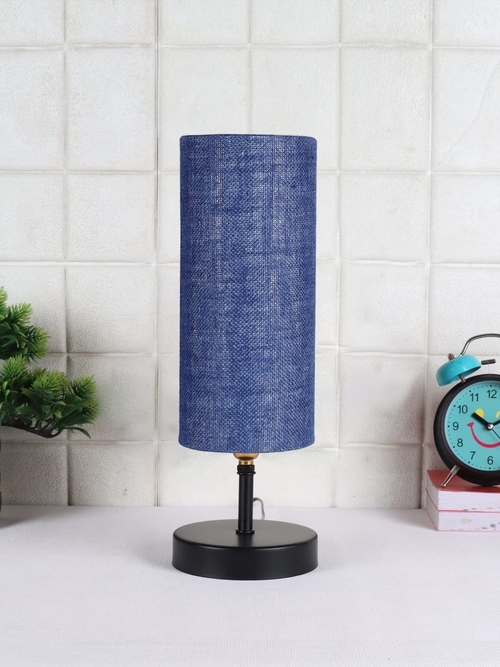 Iron Table lamp with Blue Jute Shade Straight