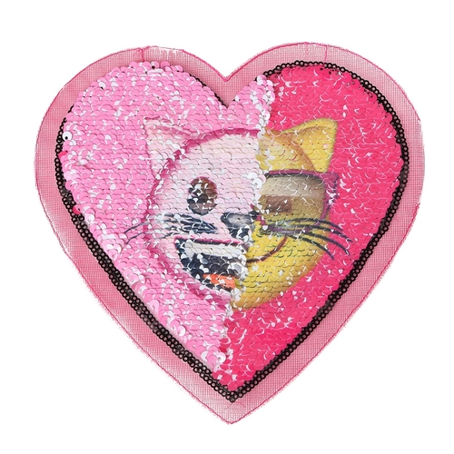 1PC Heart Cat Reversible Patch Sequins Sew On