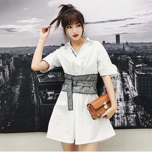 Ladies A line V neck Patchwork Dress