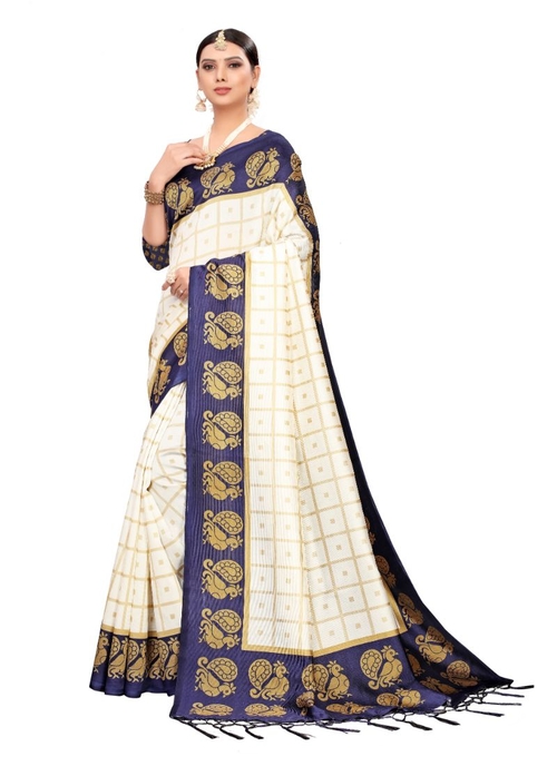 Generic Women's Art silk With Tassels Saree (Blue,