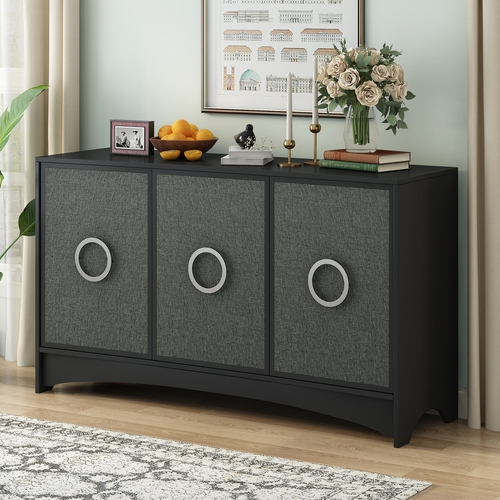 Curved Design Storage Cabinet with Three Doors and Adjustable shelves,