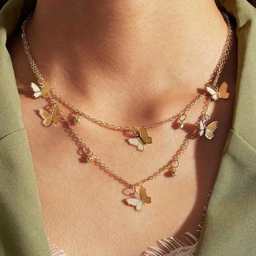 Gold Plated Butterfly Drop Necklace 