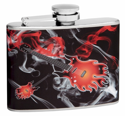 4oz Flaming Guitar Music Theme Hip Flask