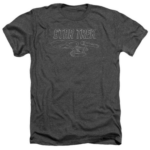 Trevco Star Trek-Tos Enterprise - Adult Heather Tee - Charcoal- Extra 