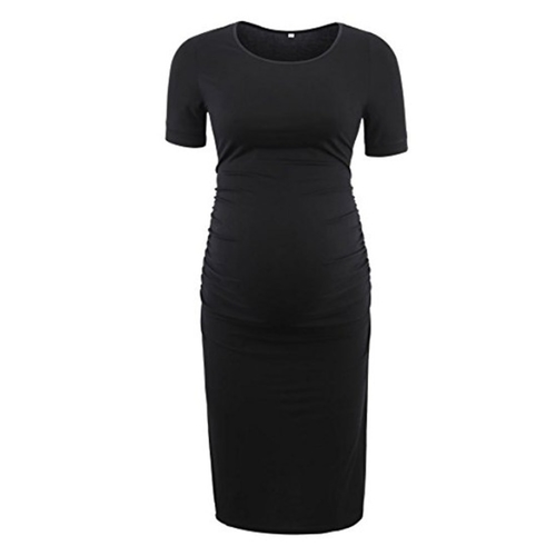 Women Shirred Ruched Sides Short Sleeve Crew Neck