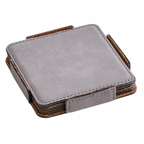Creative Gifts International 002305 Leatherette Coaster Set, Grey
