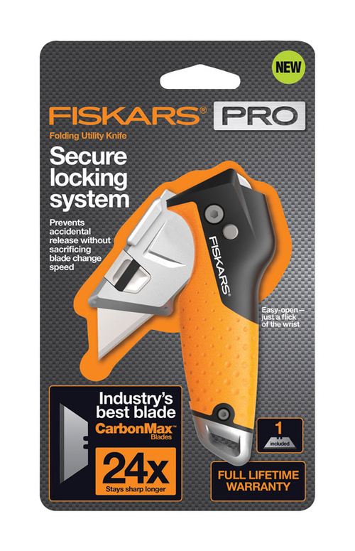 Fiskars 2829497 5 in. Pro Folding Utility Knife, Orange