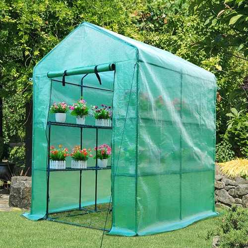 Outsunny Walk-in Plant Greenhouse 8 Shelves Green