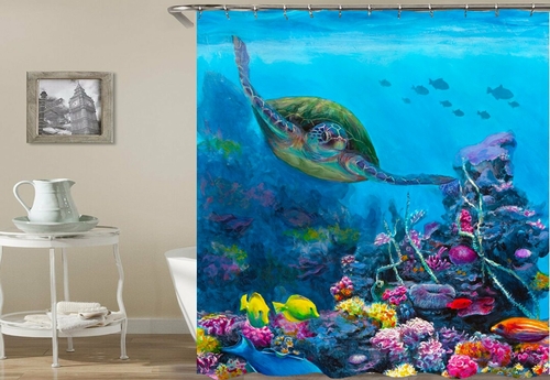 Sea Turtle Swimming With Corals Shower Curtain