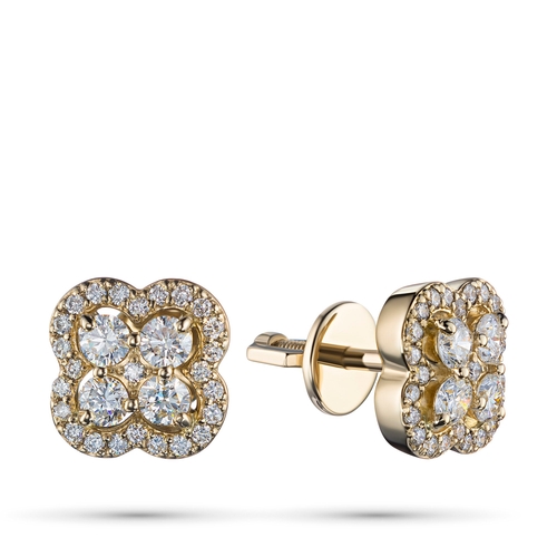 14K Yellow Gold Earring Studs with 58 Round-Cut Lab-Created Diamonds