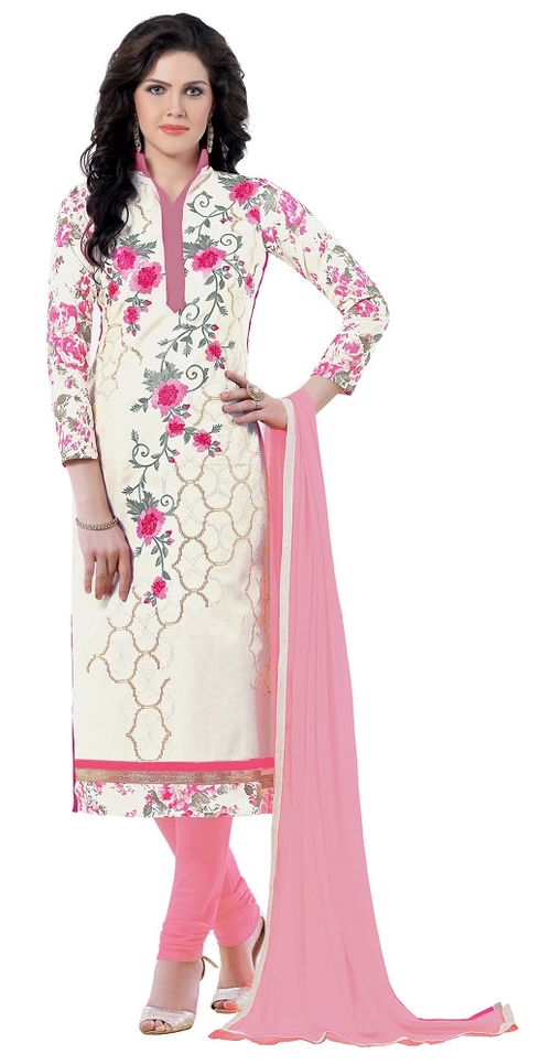 Cream Cotton Embroidered Party Wear Salwar Suit