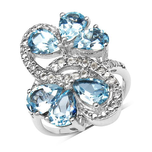 5.13 Carat Genuine Blue Topaz & White Topaz .925 Sterling Silver Ring