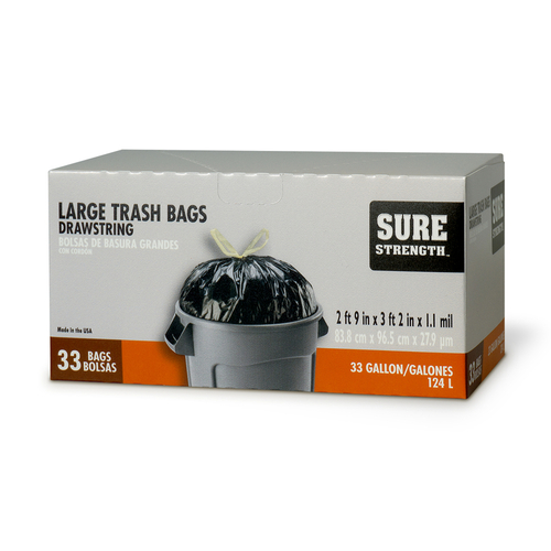 Sure Strength 6394308 33 gal Trash Bags Drawstring  