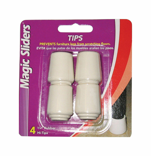 Magic Sliders 5954458 Rubber Round Leg Tip, White - 0.75 in. - Pac