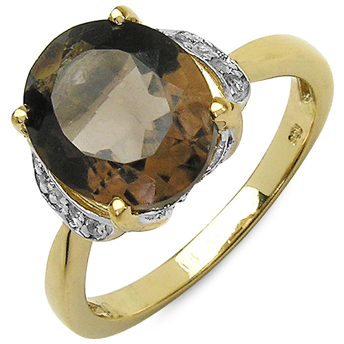 14K Yellow Gold Plated 4.74 Carat Genuine Smoky Quartz & White Topaz