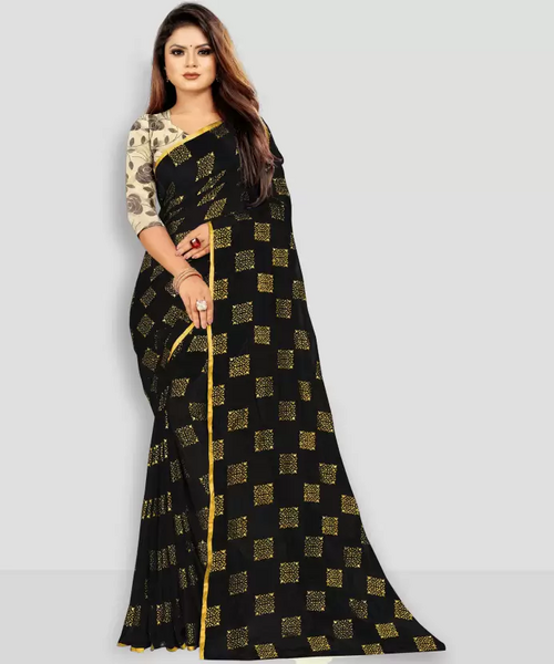 Printed Bollywood Chiffon Saree  (Black)