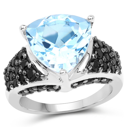 5.49 Carat Genuine Blue Topaz and Black Spinel .925 Sterling Silver