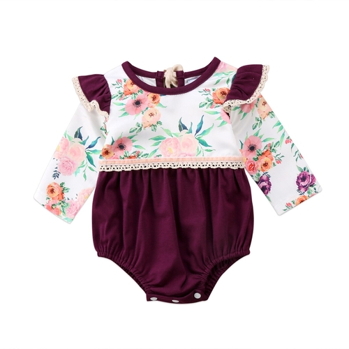 Newborn Baby Girls Long Sleeve Flower Bodysuit