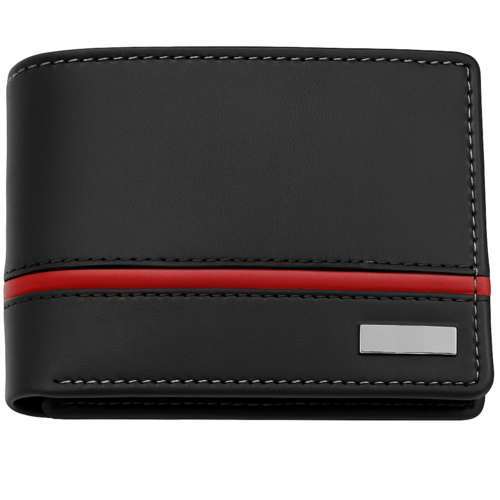 Main Men's Black Wallet – Slim Bifold with Brown Corner Accent image